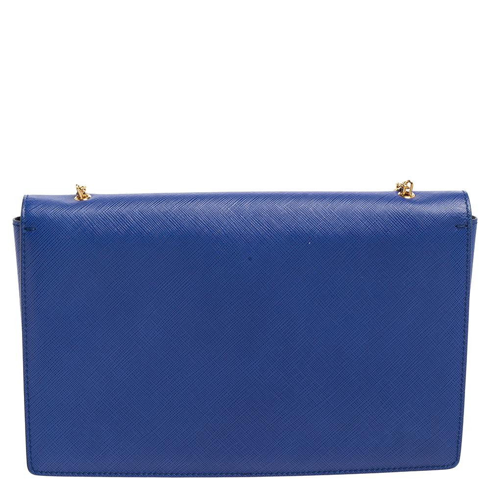 Salvatore Ferragamo Blue Leather Vara Bow Chain Shoulder Bag 2