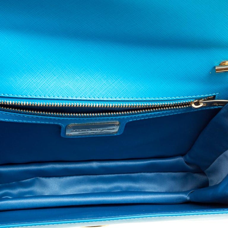Salvatore Ferragamo Blue Leather Vara Shoulder Bag For Sale at 1stDibs