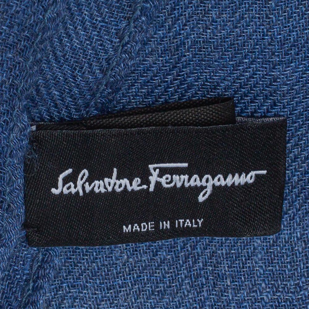 Salvatore Ferragamo Blue Logo Embroidered Cashmere Scarf 1