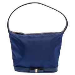 Salvatore Ferragamo Blue Nylon Vara Bow Pouch