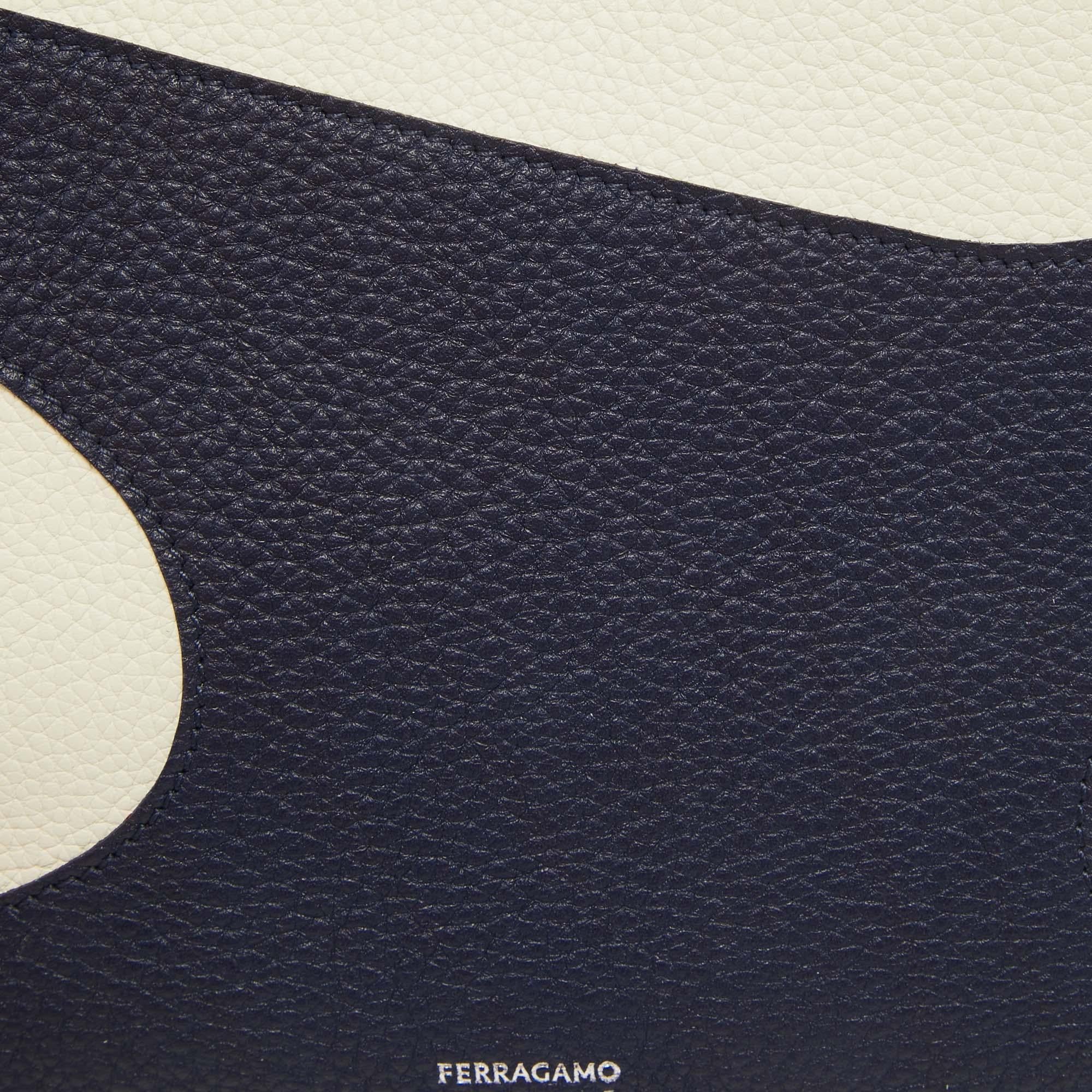 Salvatore Ferragamo Blue/Off White Leather Wristlet Pouch For Sale 2