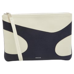 Salvatore Ferragamo Blue/Off White Leather Wristlet Pouch