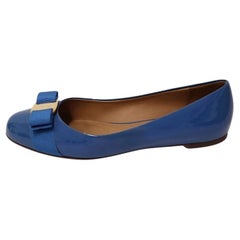 Salvatore Ferragamo Blue Patent Leather Ballet Flats - EU 38