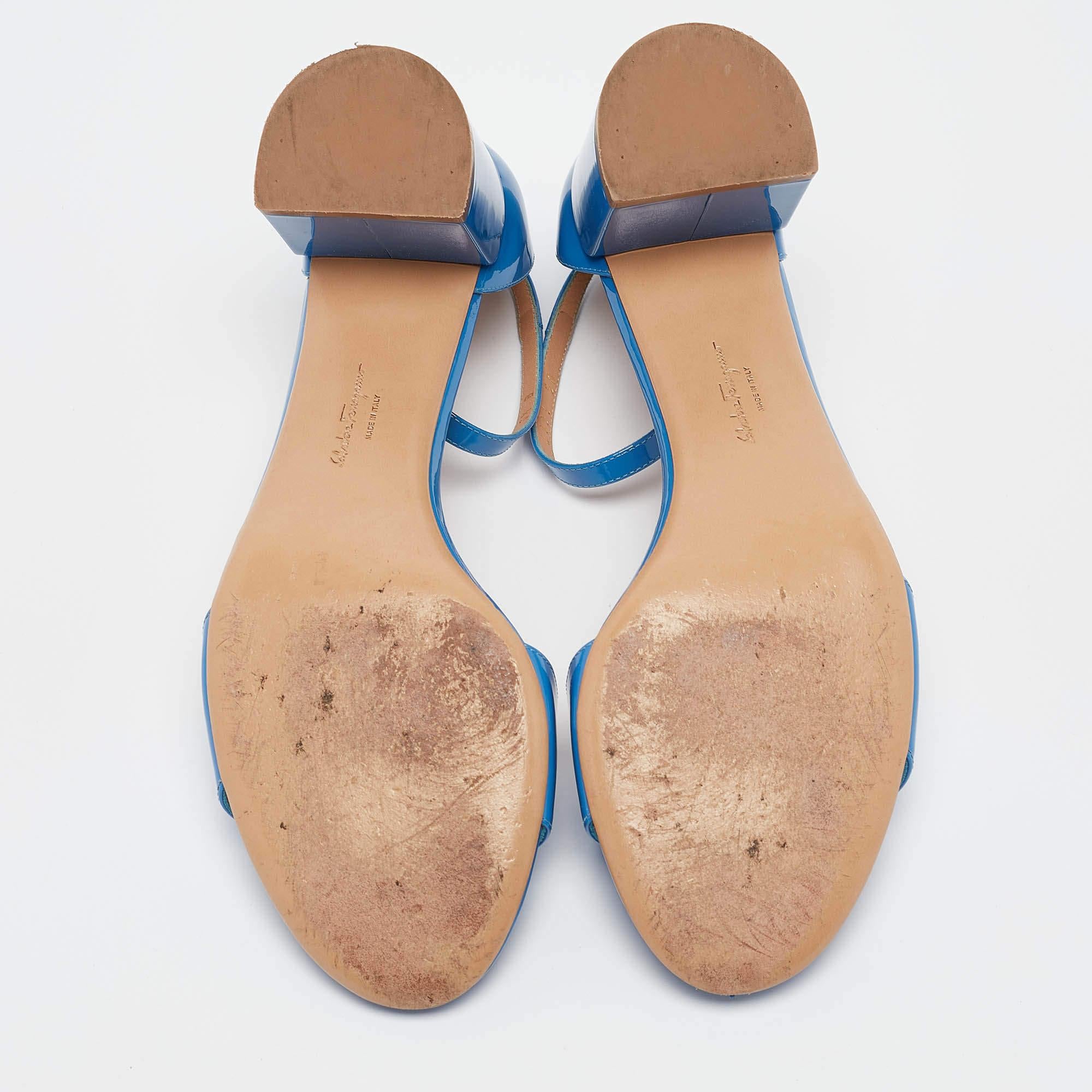Salvatore Ferragamo Blue Patent Leather Gavina Sandals Size 39 2