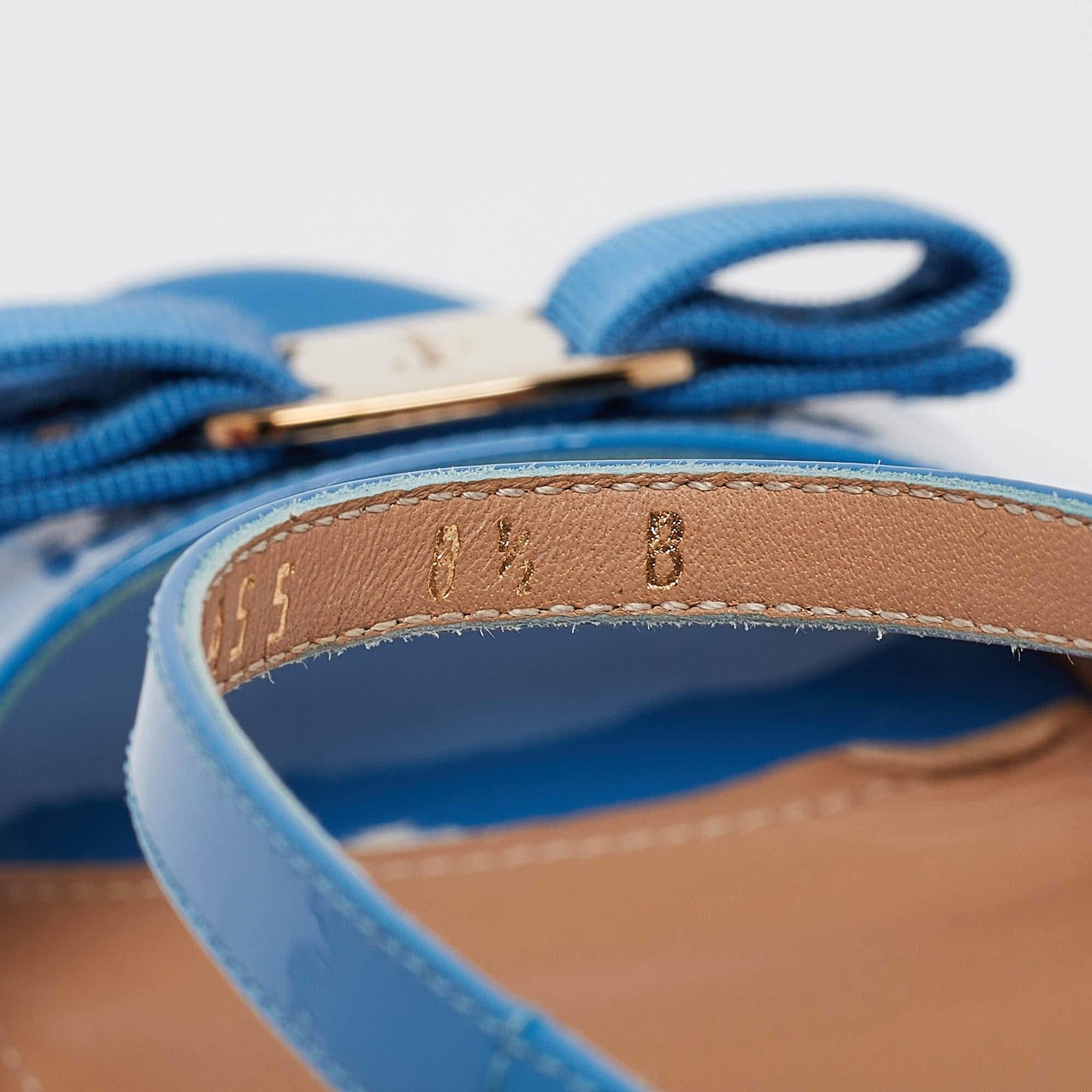Salvatore Ferragamo Blue Patent Leather Gavina Sandals Size 39 4