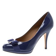 Salvatore Ferragamo Blue Patent Leather Tina Pumps Size 40.5