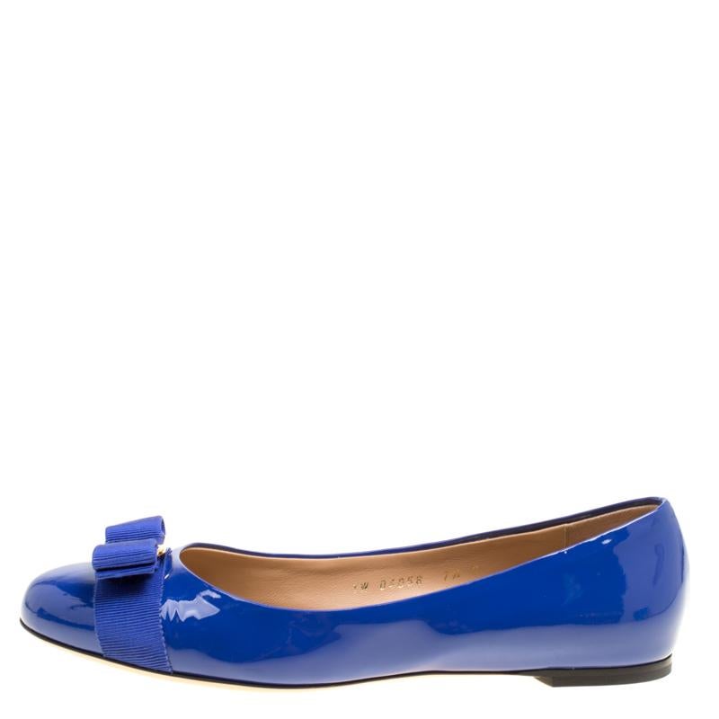Salvatore Ferragamo Blue Patent Leather Varina Ballet Flats Size 39 1