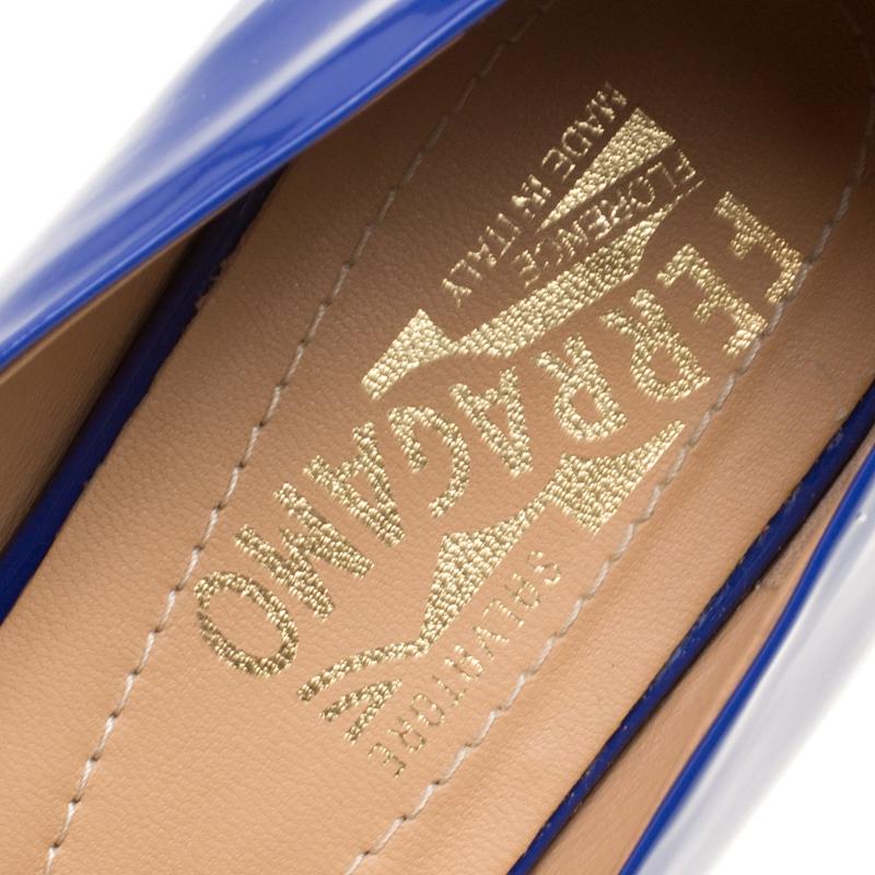 Salvatore Ferragamo Blue Patent Leather Varina Ballet Flats Size 39 3