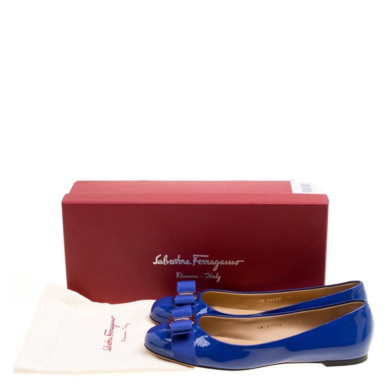 Salvatore Ferragamo Blue Patent Leather Varina Ballet Flats Size 39 5