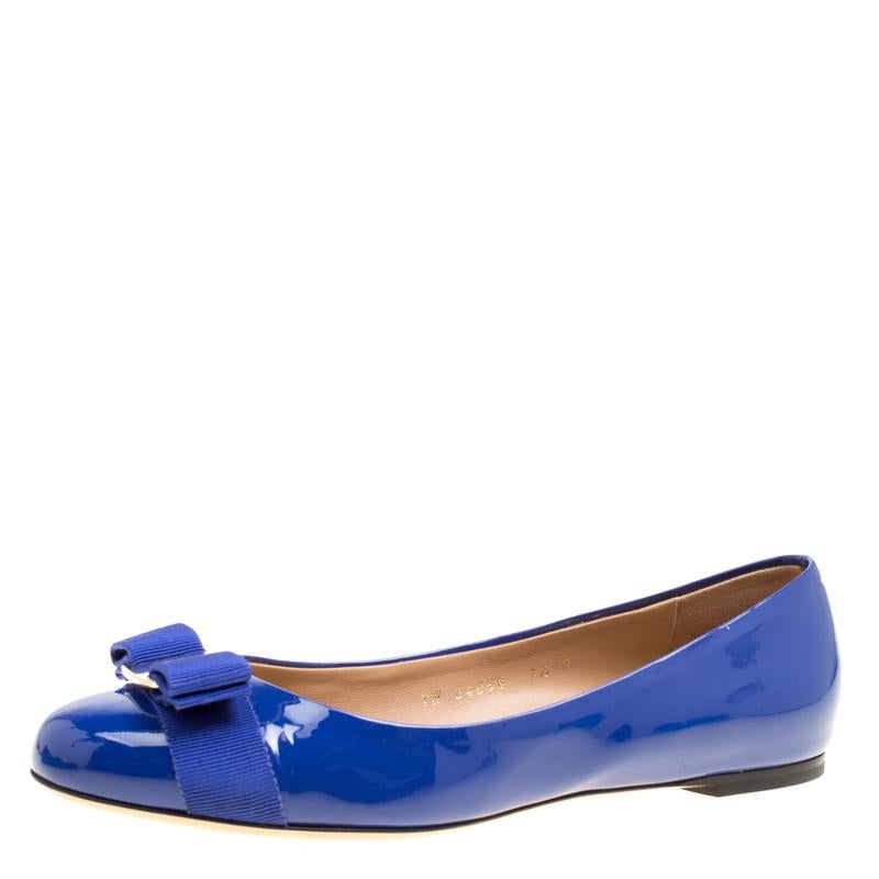 Salvatore Ferragamo Blue Patent Leather Varina Ballet Flats Size 39