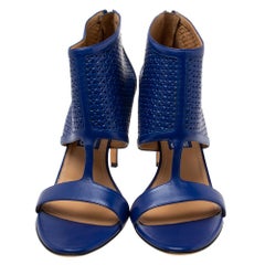 Salvatore Ferragamo Blue Perforated Leather Pacella Open-toe Booties Size 40