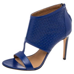Salvatore Ferragamo Blue Perforated Leather Pacella Open-toe Booties Size 40