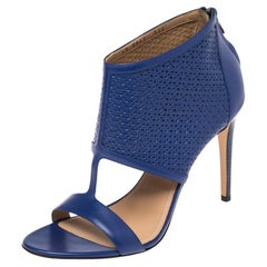 Salvatore Ferragamo Blue Perforated Leather Pacella Sandals Size 40