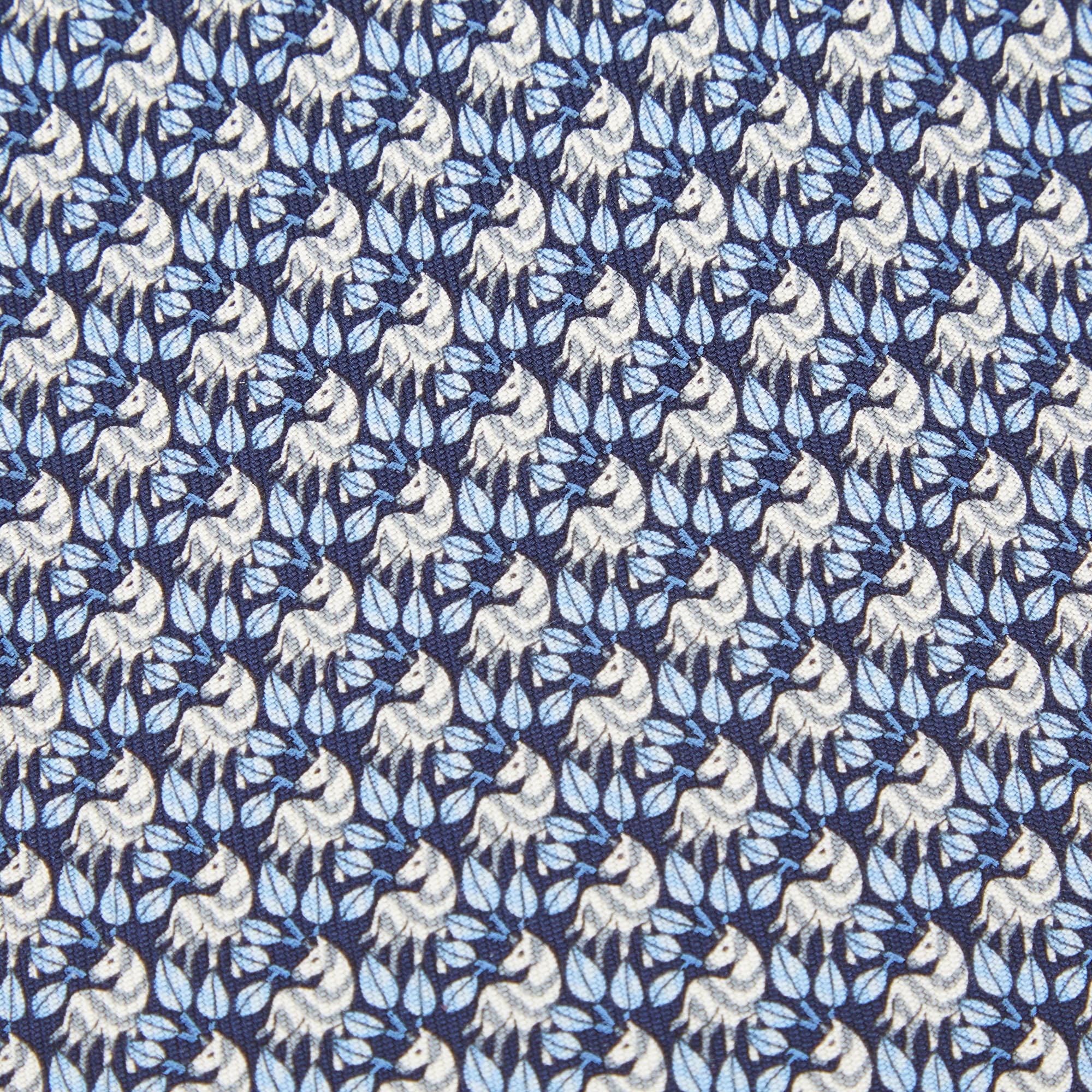 Men's Salvatore Ferragamo Blue Print Silk Tie and Pocket Sqaure