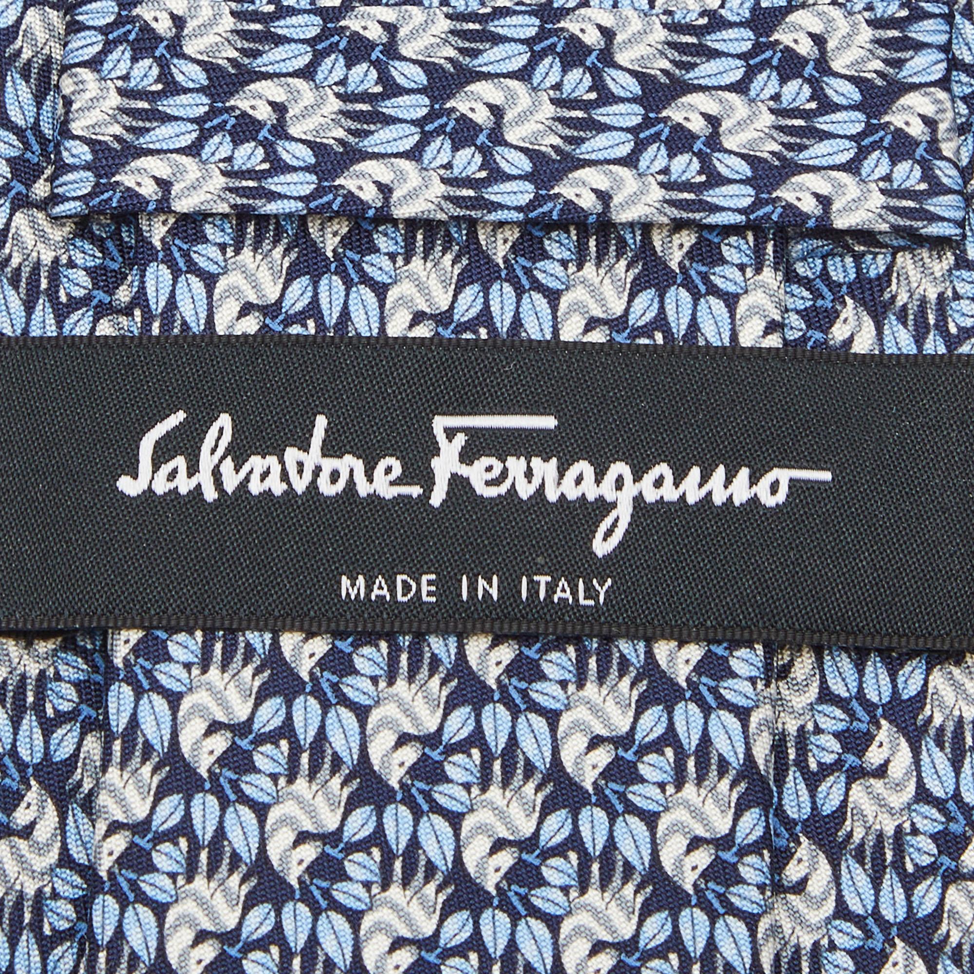 Salvatore Ferragamo Blue Print Silk Tie and Pocket Sqaure 2