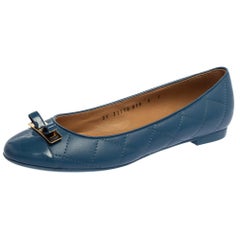 Salvatore Ferragamo Blue Quilted Leather Ballet Flats Size 36.5