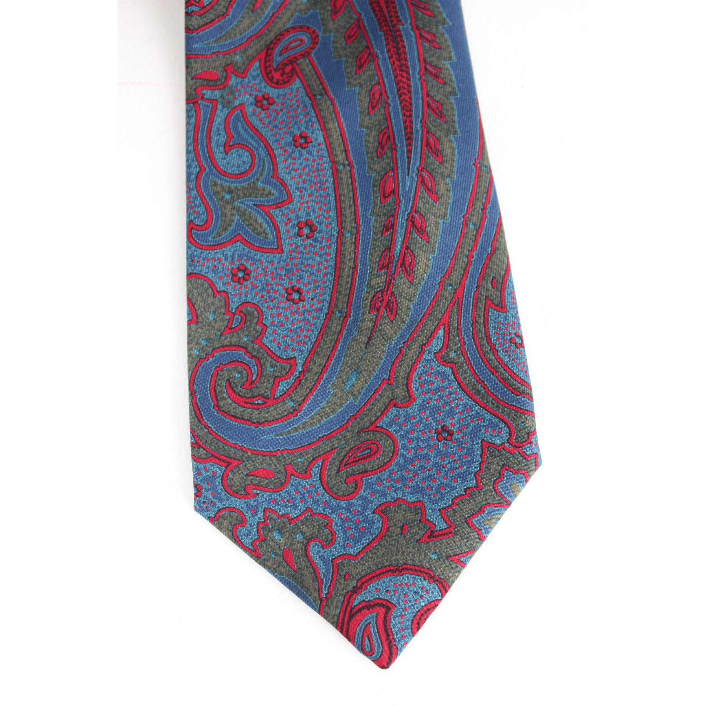 Salvatore Ferragamo Blue Red Silk Paisley Tie 1980s 1
