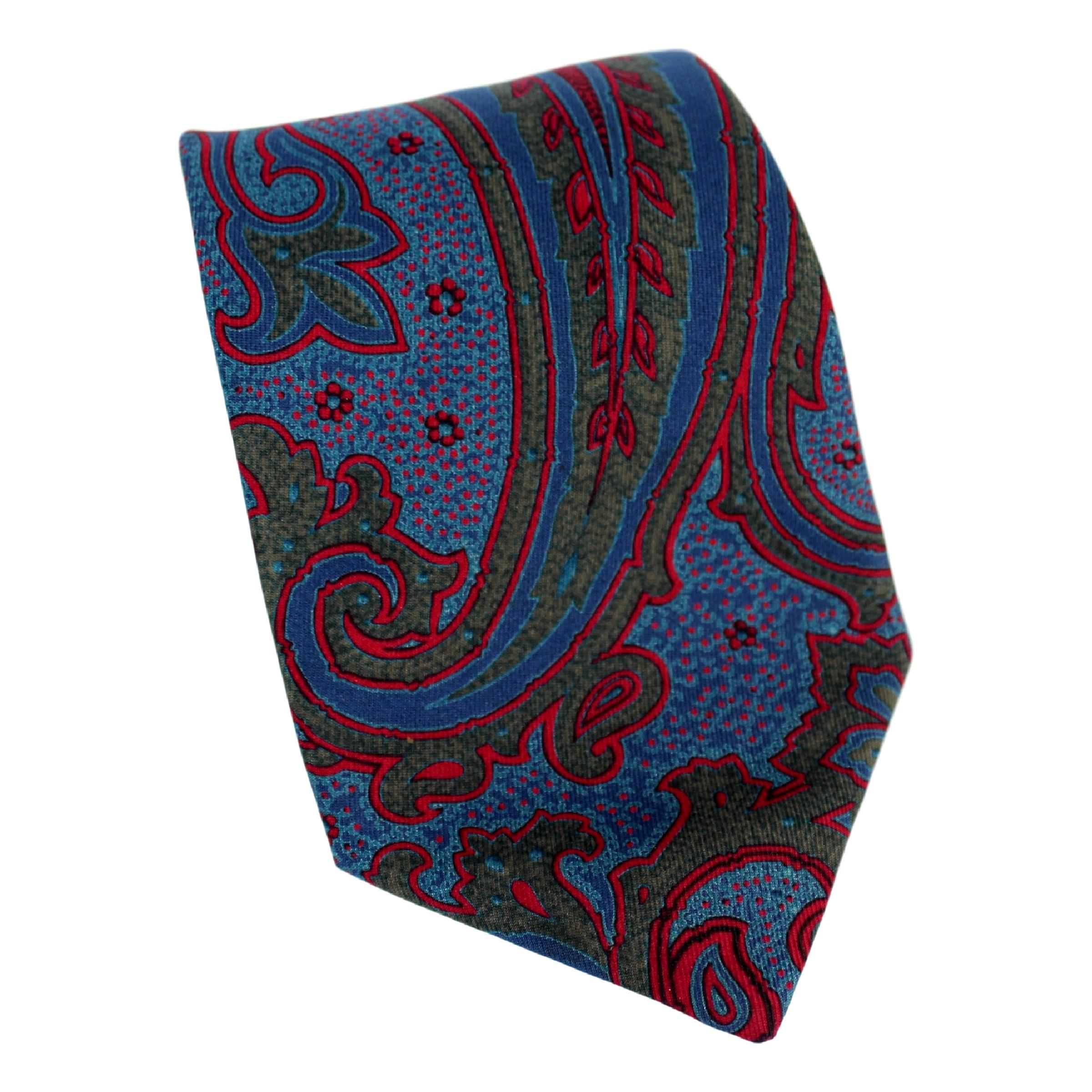 Salvatore Ferragamo Blue Red Silk Paisley Tie 1980s