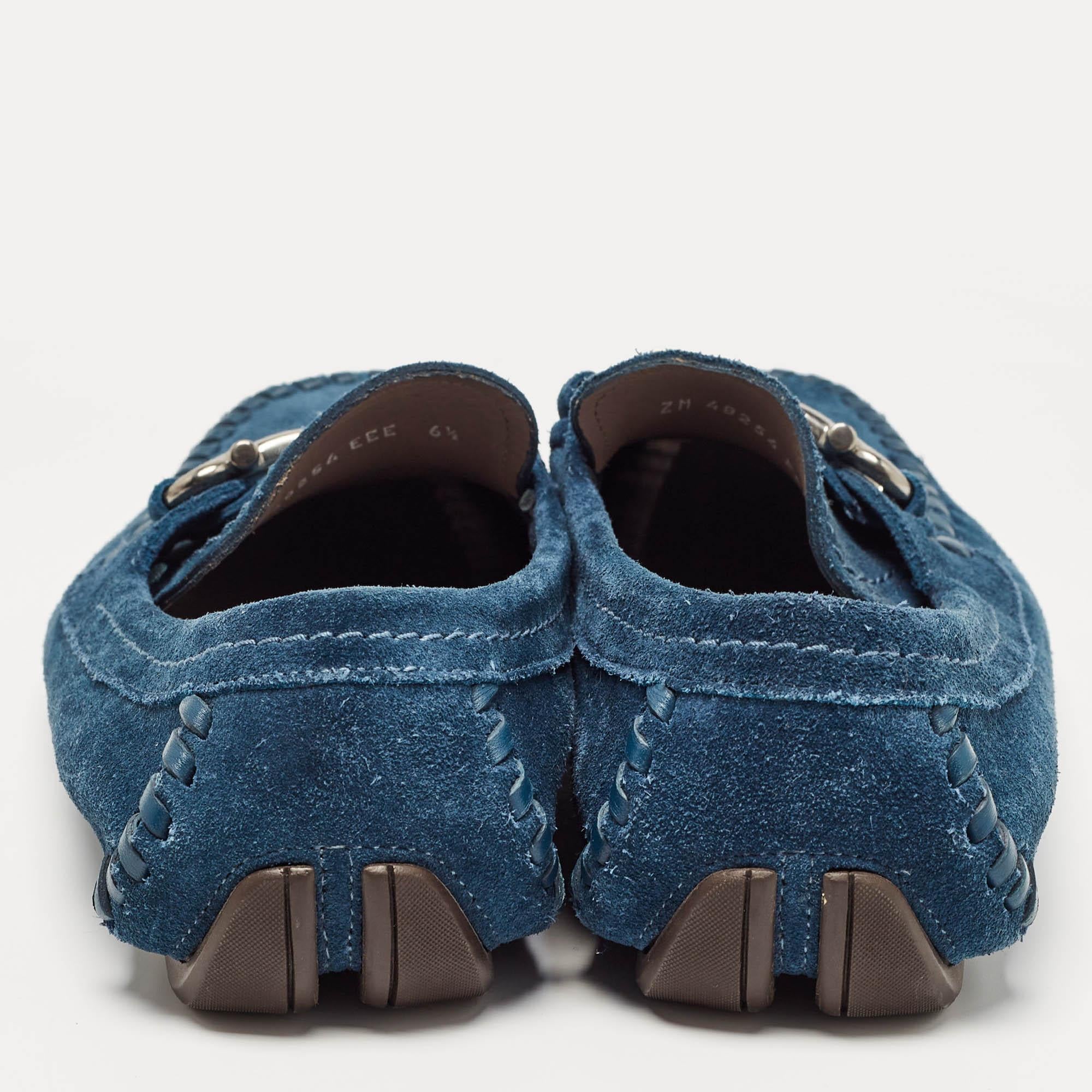 Men's Salvatore Ferragamo Blue Suede Gancini Loafers Size 40.5 For Sale