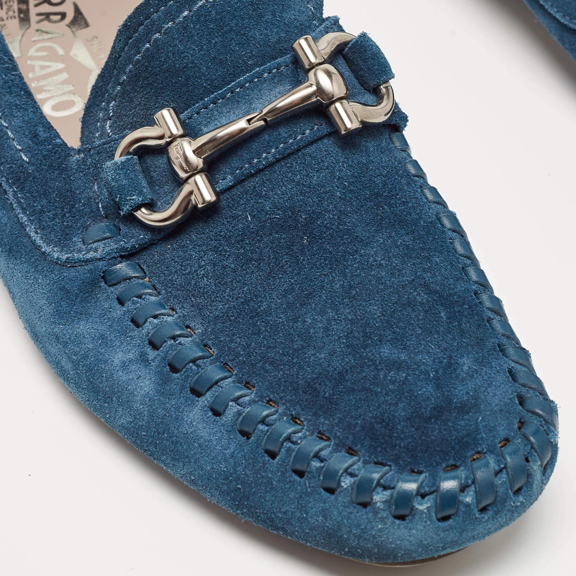 Salvatore Ferragamo Blue Suede Gancini Loafers Size 40.5 For Sale 1