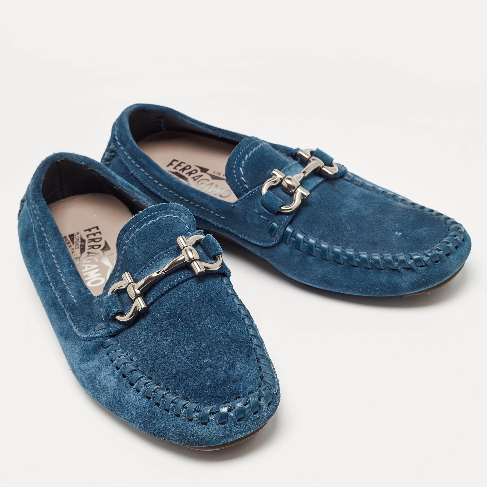 Salvatore Ferragamo Blue Suede Gancini Loafers Size 40.5 For Sale 2