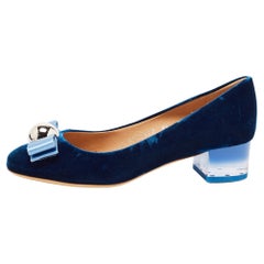 Salvatore Ferragamo Blue Velvet and Satin Fiammetta Pumps Size 35.5