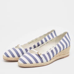 Salvatore Ferragamo Blue/White Striped Audrey Wedge Espadrille Pumps Size 40