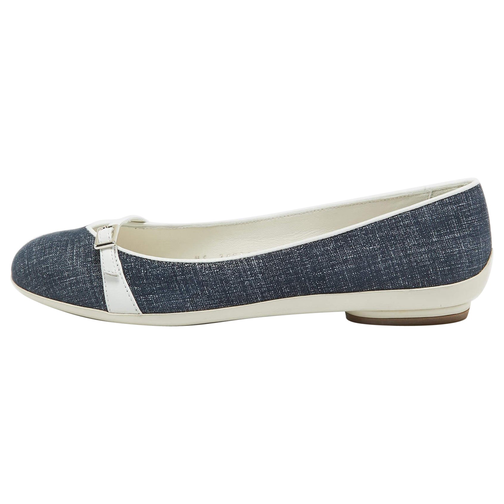 Salvatore Ferragamo Blue/White Suede Audrey Ballet Flats Size 35.5