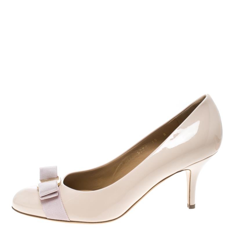 Salvatore Ferragamo Blush Pink Patent Leather Carla Vara Bow Pumps Size 40.5 3