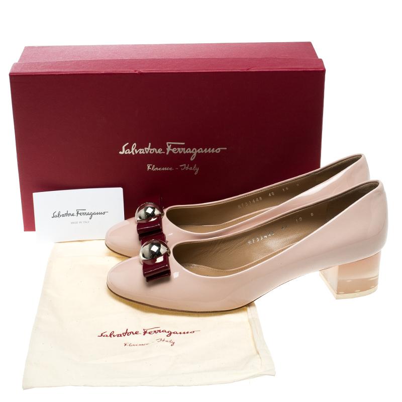 Salvatore Ferragamo Blush Pink Patent Leather Fiammetta Plexiglass Heel Pumps Si 3