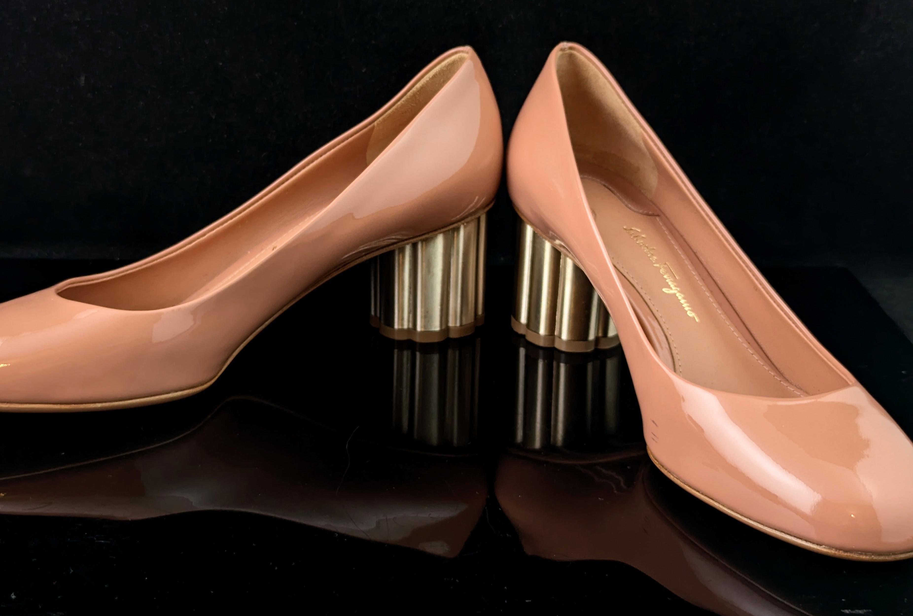 Salvatore Ferragamo blush pink patent leather heeled pumps For Sale 7