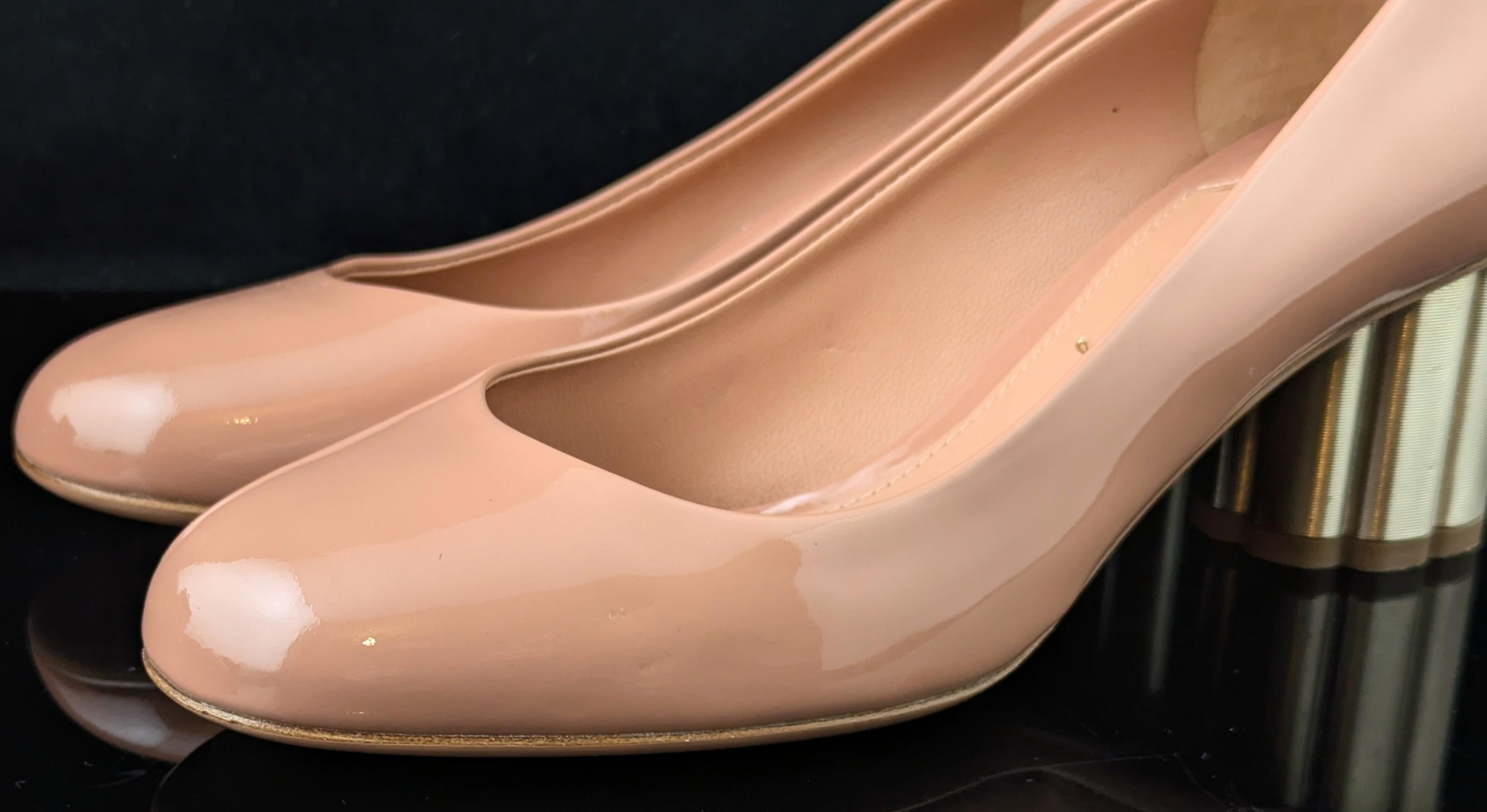 Salvatore Ferragamo blush pink patent leather heeled pumps For Sale 11