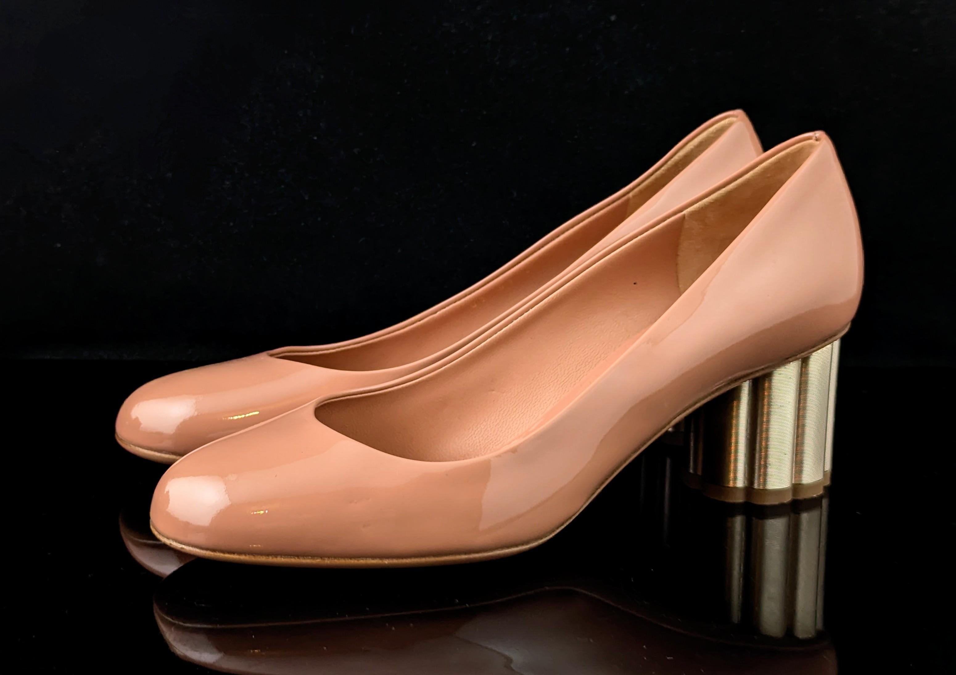 Salvatore Ferragamo blush pink patent leather heeled pumps For Sale 12