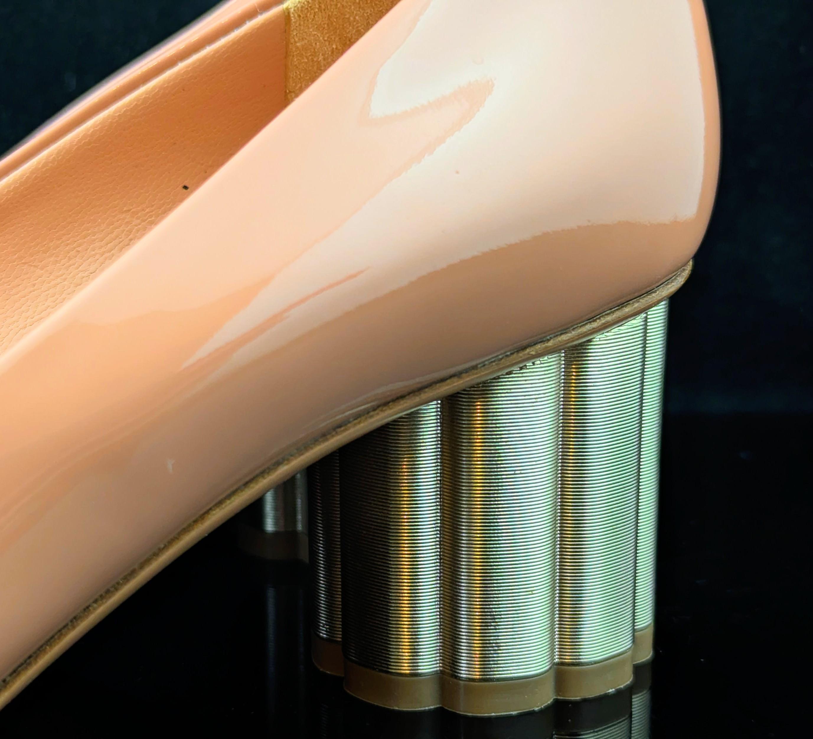 Salvatore Ferragamo blush pink patent leather heeled pumps For Sale 1
