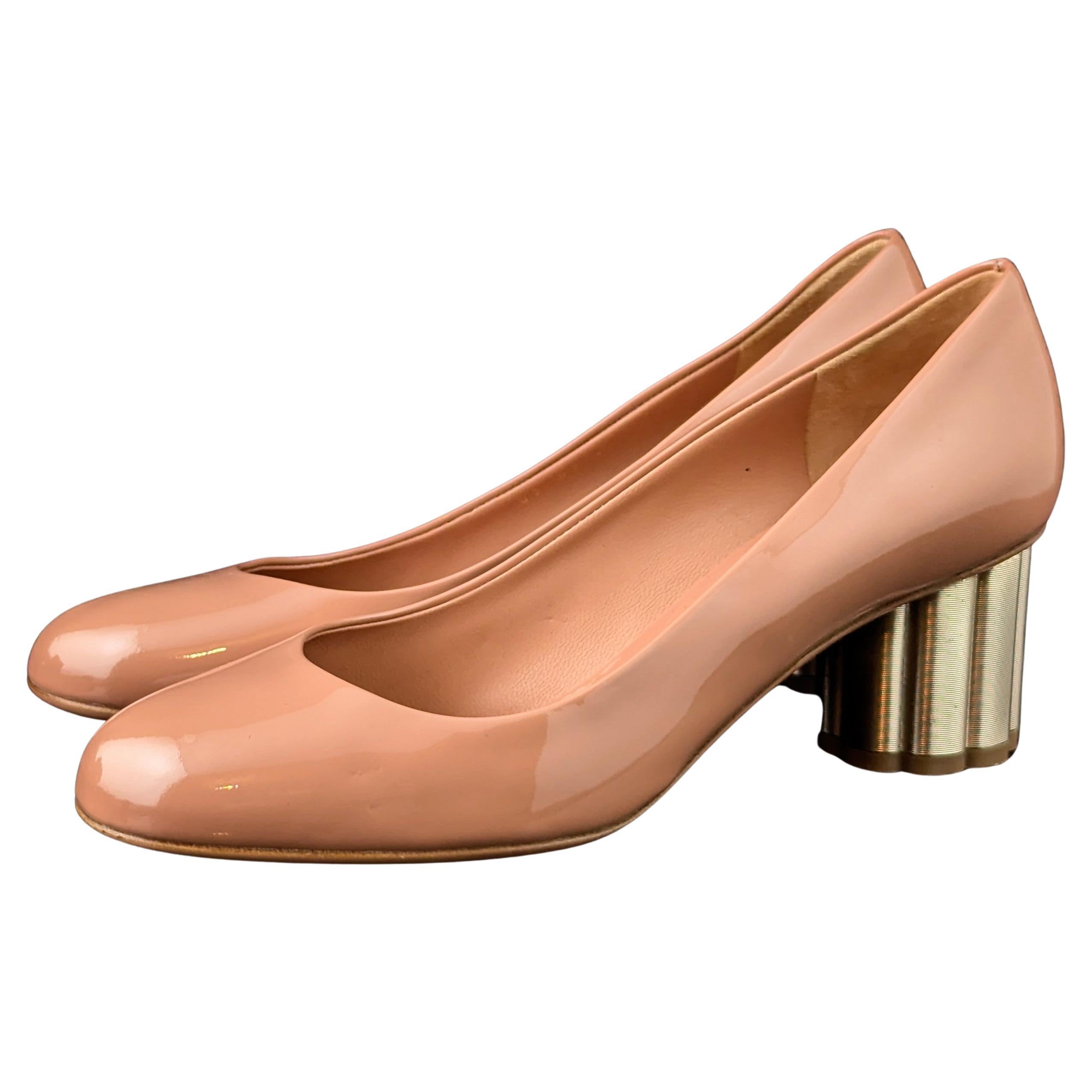 Salvatore Ferragamo blush pink patent leather heeled pumps For Sale