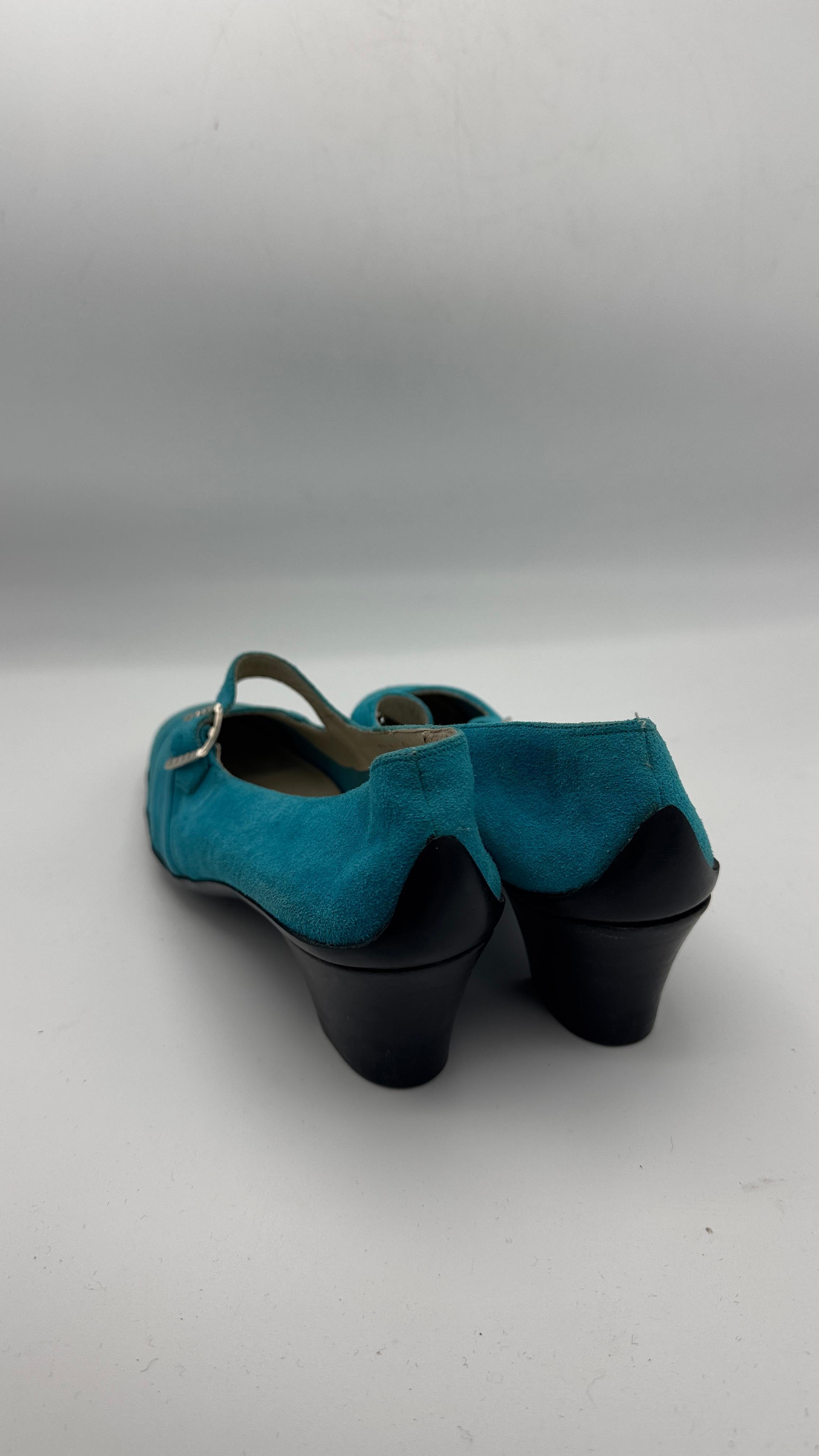Salvatore Ferragamo Boutique Blue Suede Mary Janes with Original Box For Sale 4