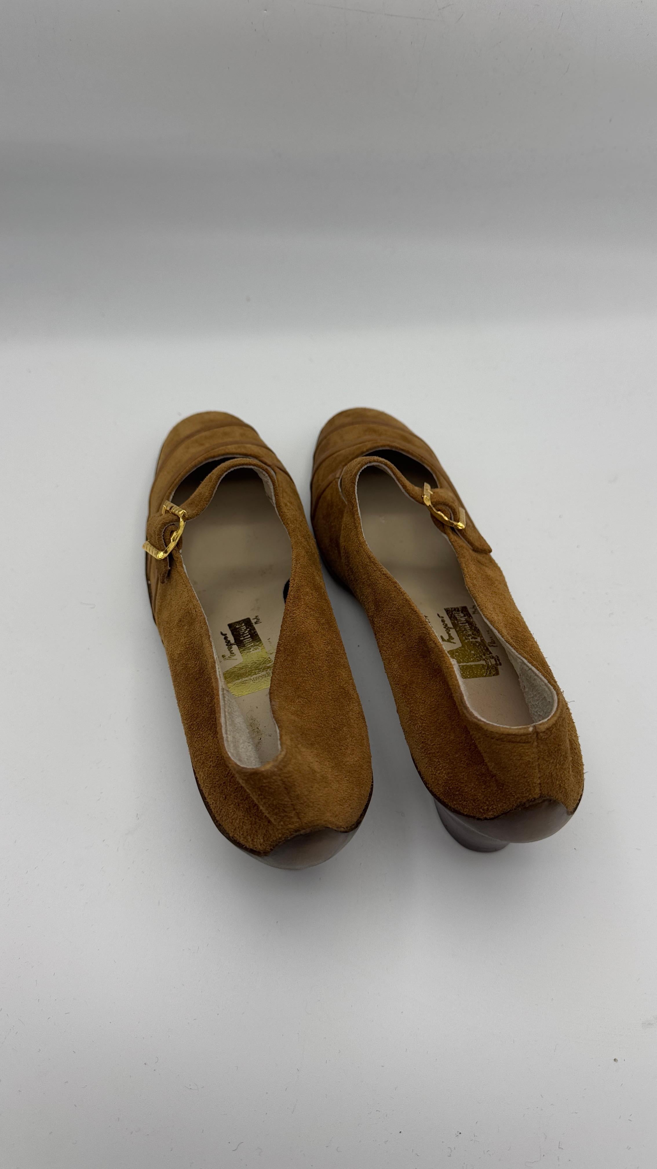 Salvatore Ferragamo Boutique Suede Mary Jane Pumps with Box en vente 2
