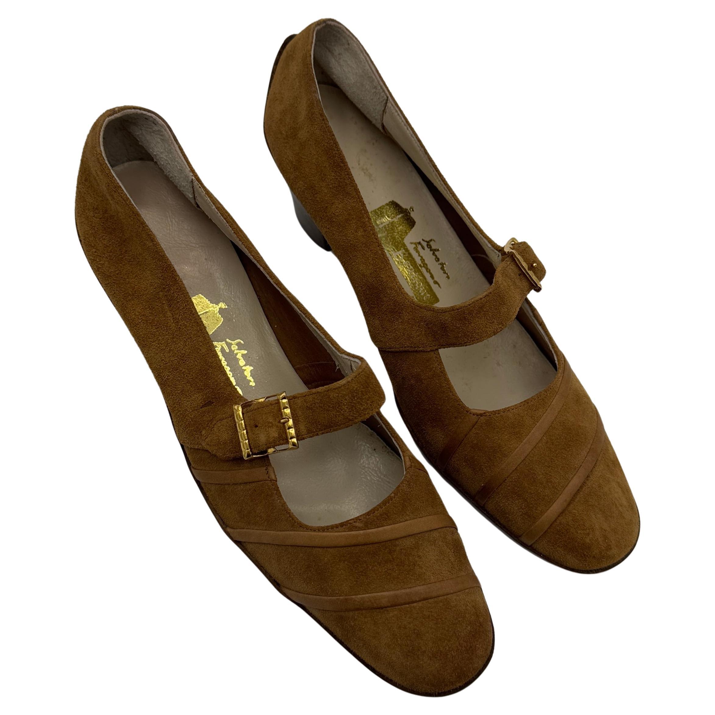 Salvatore Ferragamo Boutique Suede Mary Jane Pumps with Box en vente