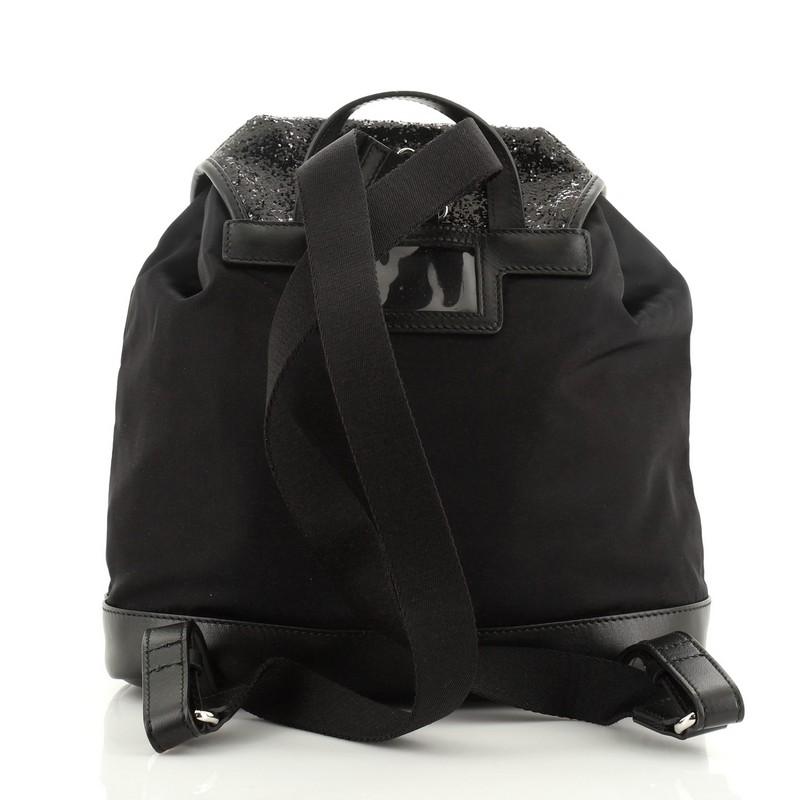 Black Salvatore Ferragamo Bow Flap Backpack Nylon with Sequins and Leather Medium