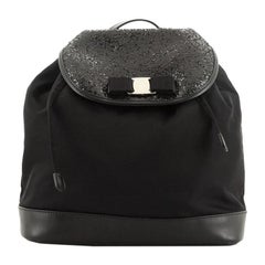Salvatore Ferragamo Bow Flap Backpack Nylon with Sequins and Leather Medium
