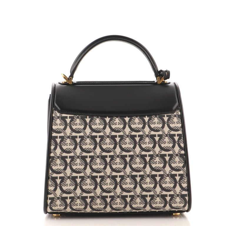 Salvatore Ferragamo Boxyz Top Handle Bag Gancini Jacquard and Leather