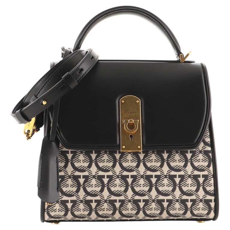 Salvatore Ferragamo Boxyz Top Handle Bag Gancini Jacquard and Leather