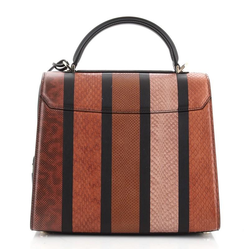 Salvatore Ferragamo Boxyz Top Handle Bag Striped Snakeskin and Leather Large In Good Condition In NY, NY