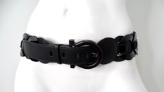 Salvatore Ferragamo Braided Leather & Pony Hair Belt With Wooden Gancini Buckle