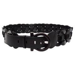 Salvatore Ferragamo Braided Leather & Pony Hair Belt With Wooden Gancini Buckle