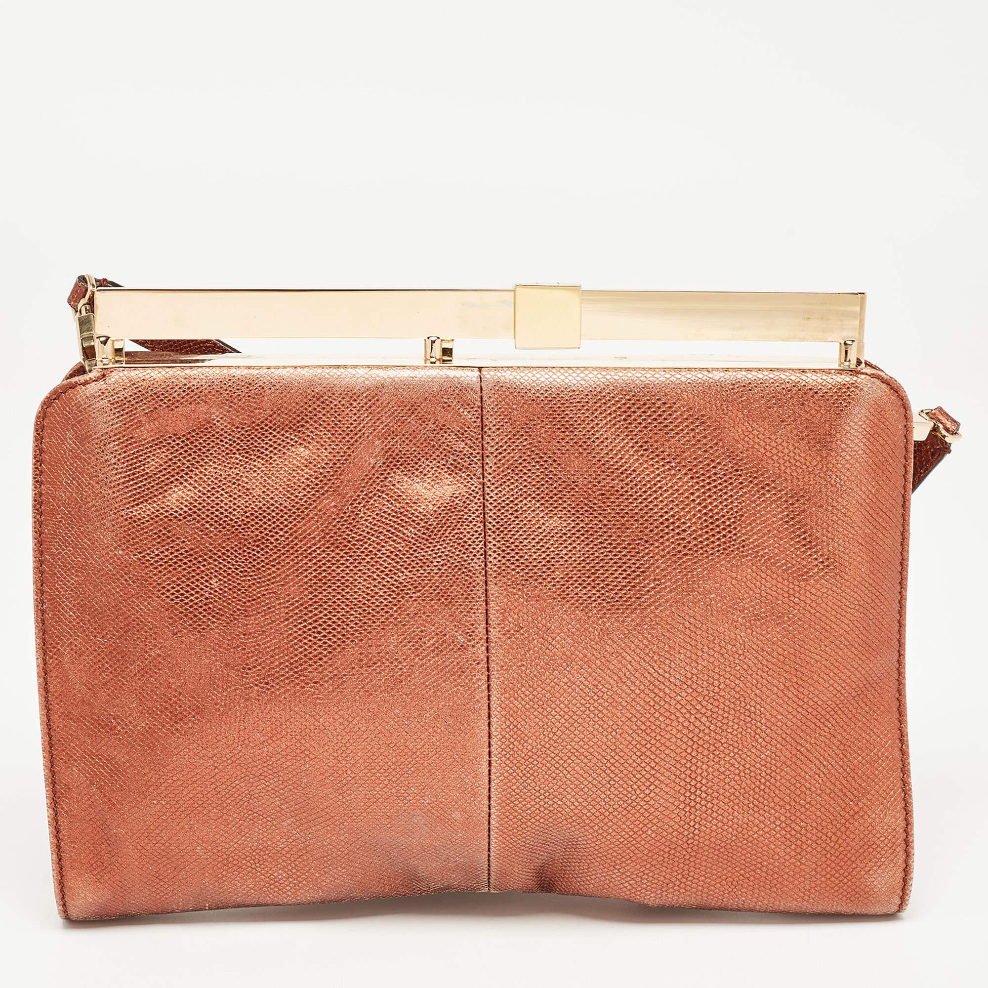 Women's Salvatore Ferragamo Bronze Karung Leather Frame Clutch Bag
