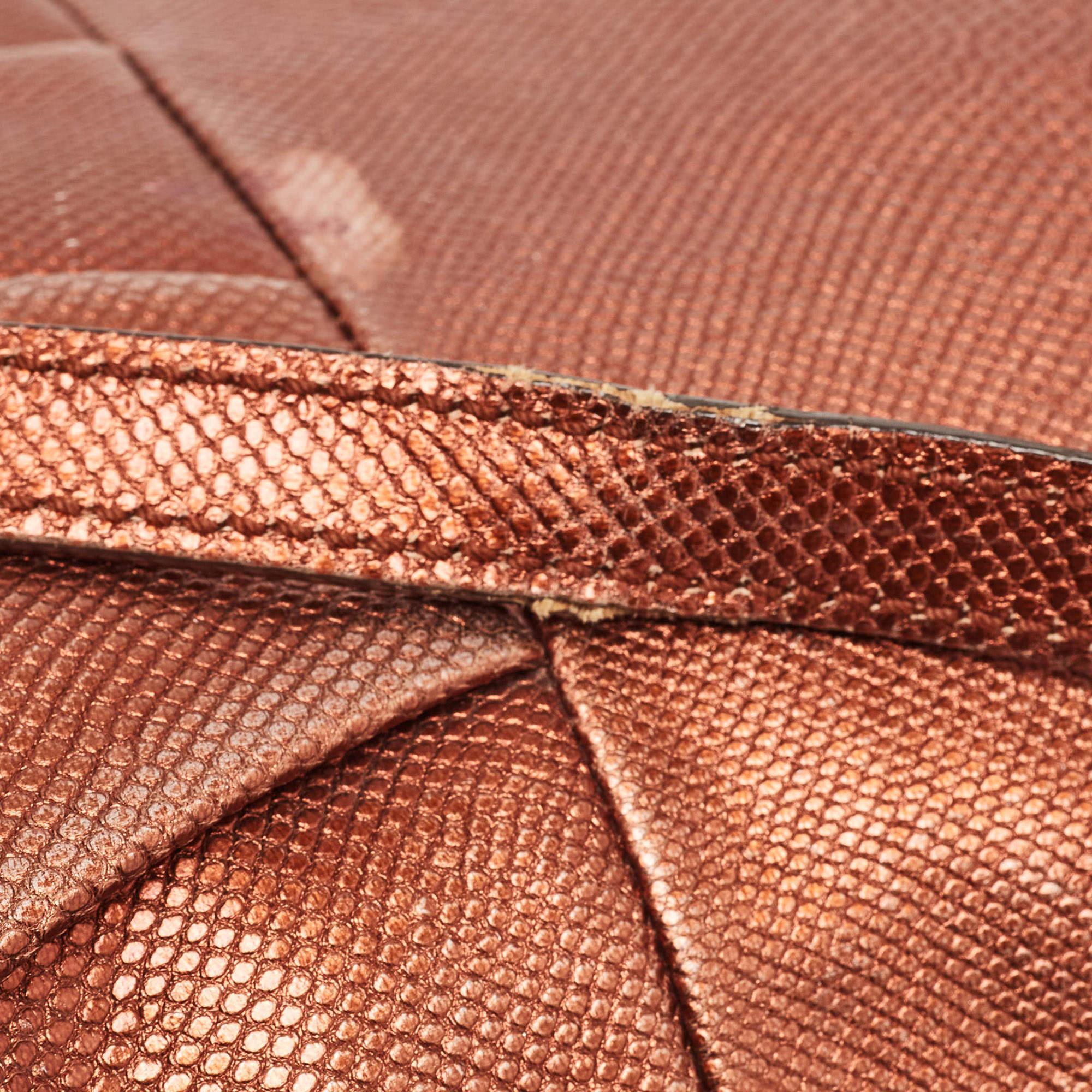 Salvatore Ferragamo Bronze Karung Leather Frame Clutch Bag 2