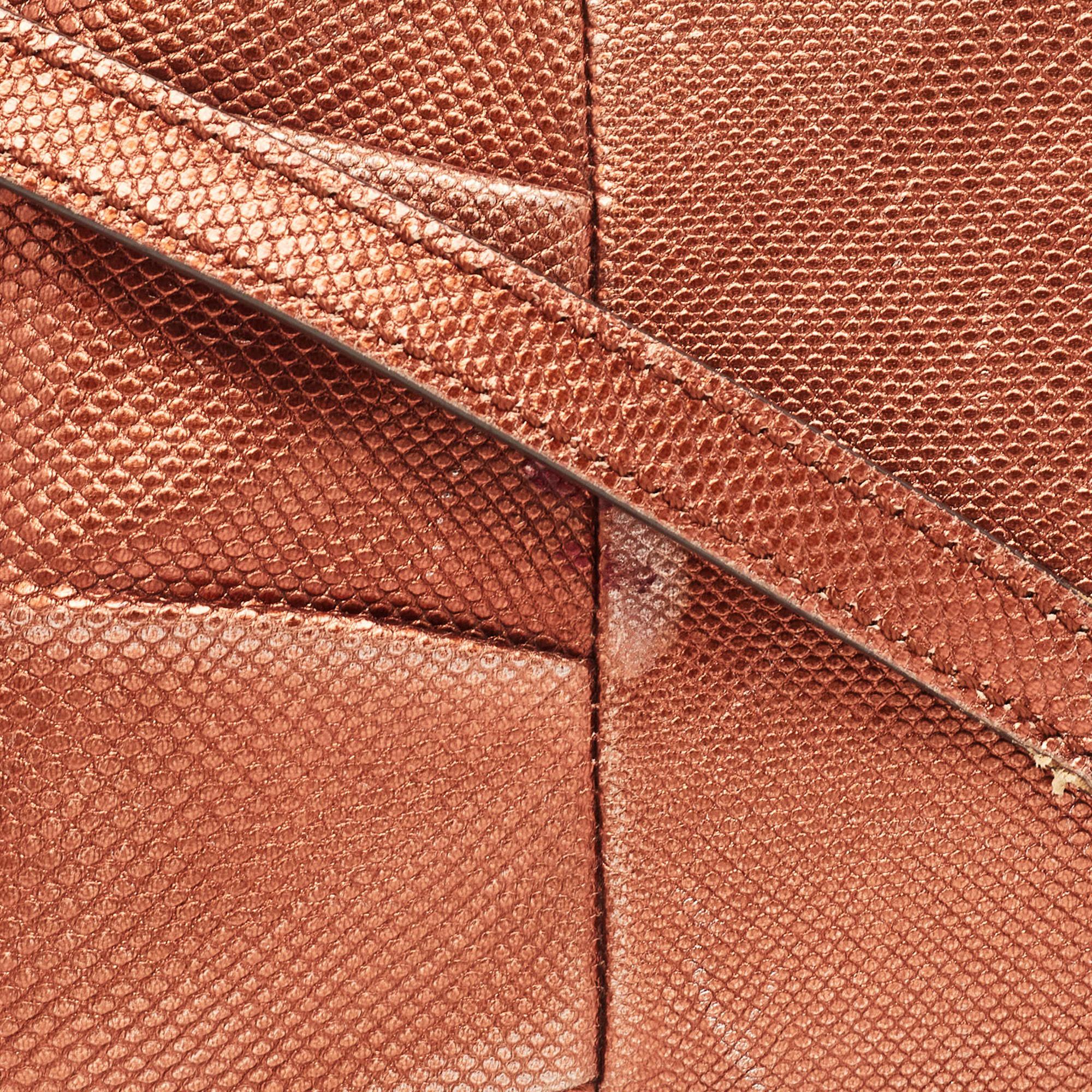 Salvatore Ferragamo Bronze Karung Leather Frame Clutch Bag 3