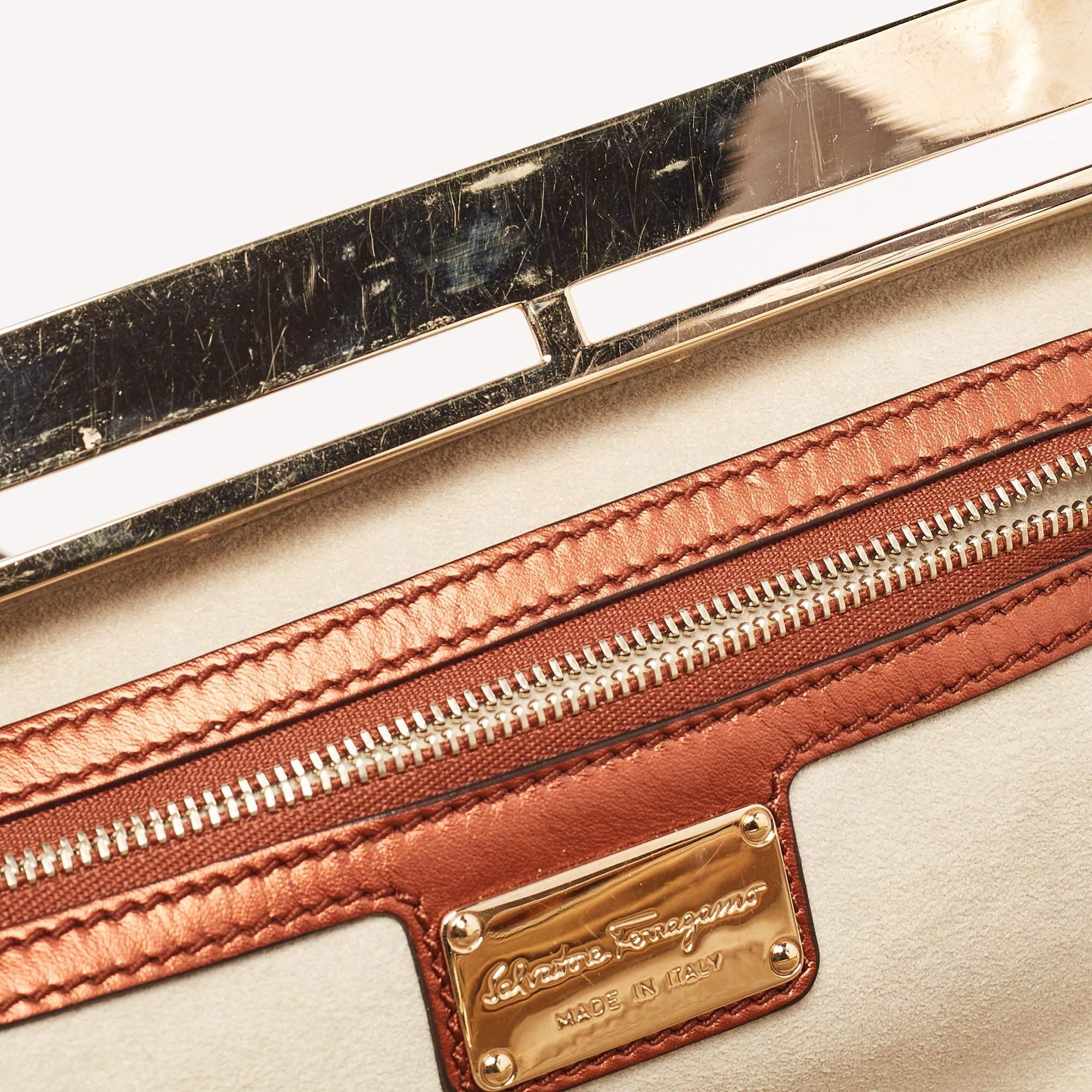 Salvatore Ferragamo Bronze Karung Leather Frame Clutch Bag 4