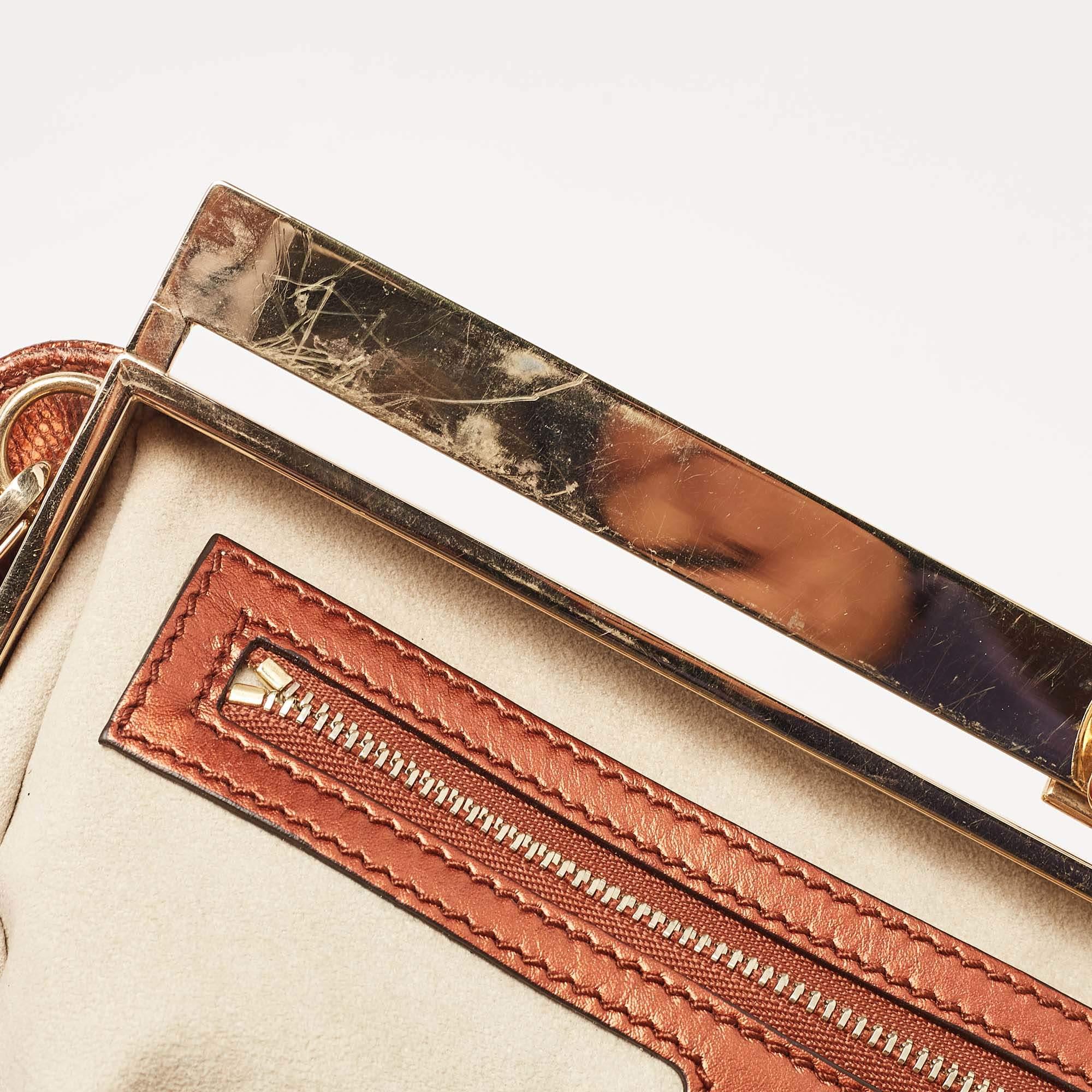 Salvatore Ferragamo Bronze Karung Leather Frame Clutch Bag 5